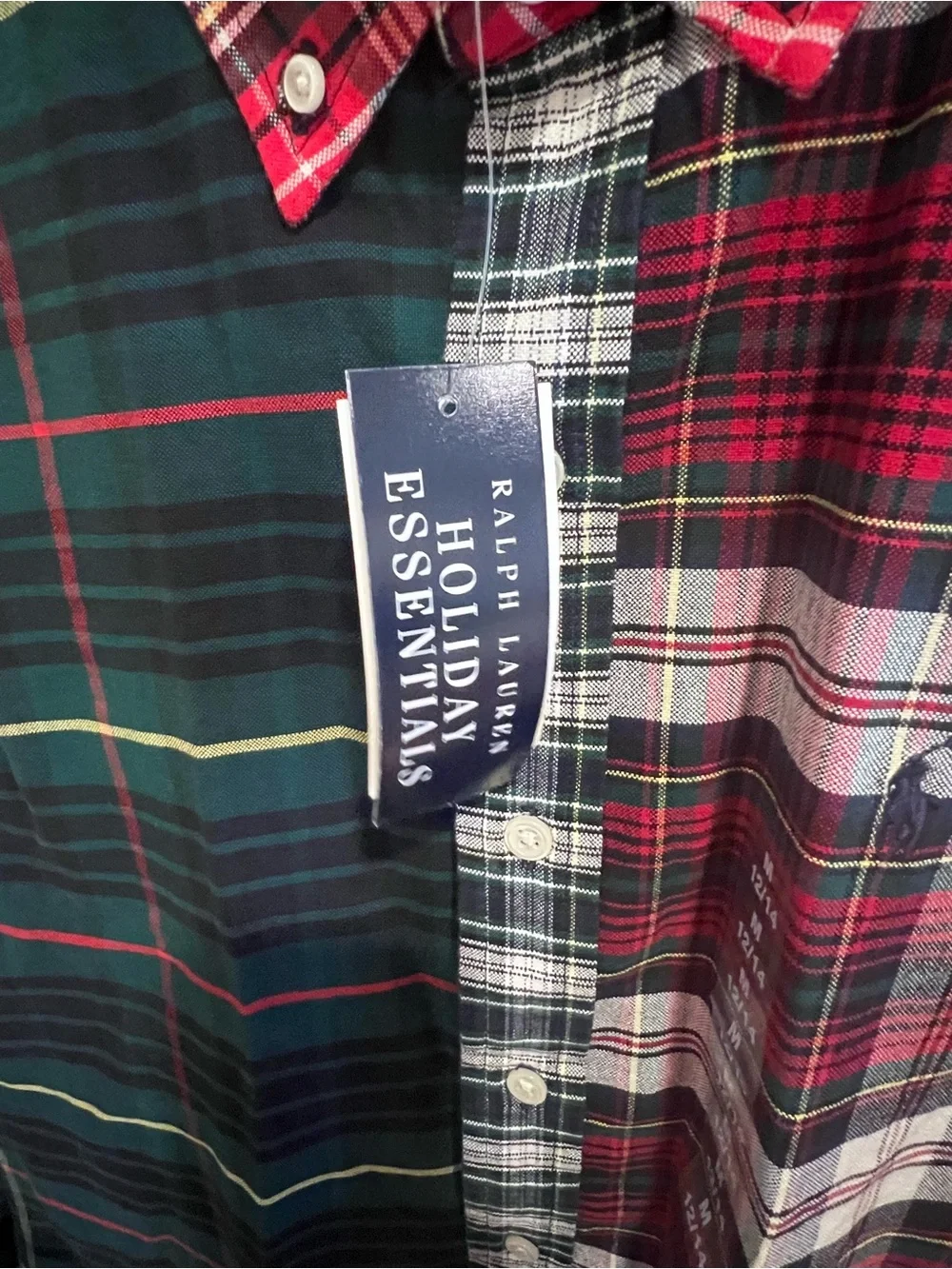 Ralph Lauren Split Plaid Button-Down Shirt - Navy, Green & Red boys Medium